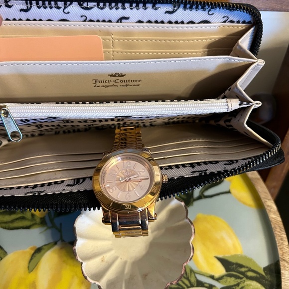 Juicy Couture Black Wallet & Juicy Goldtone Watch